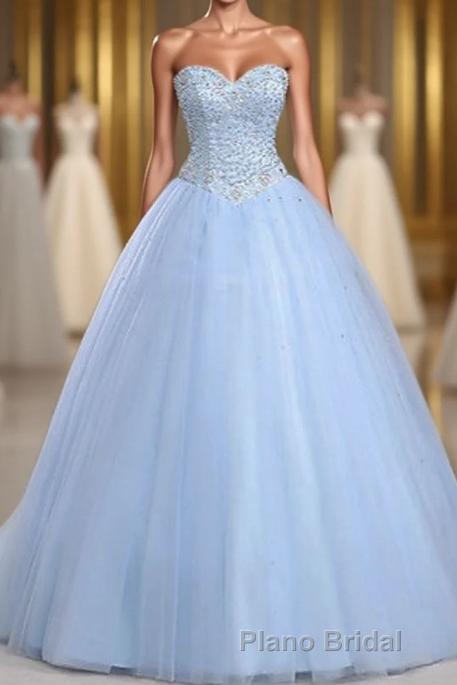 Light Blue Ball Gown Floor Length Sweetheart Strapless Sleevless Beading Formal Prom Dresses Main image