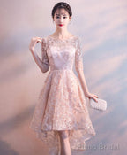 Pink Round Neck Lace Short Prom Dress Pink Homecoming Dress 1