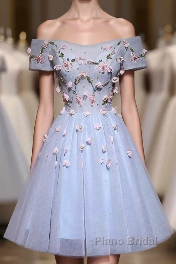 Cute Gray Blue Tulle Short Formal Prom Dress, Gray Homecoming Dress Main image