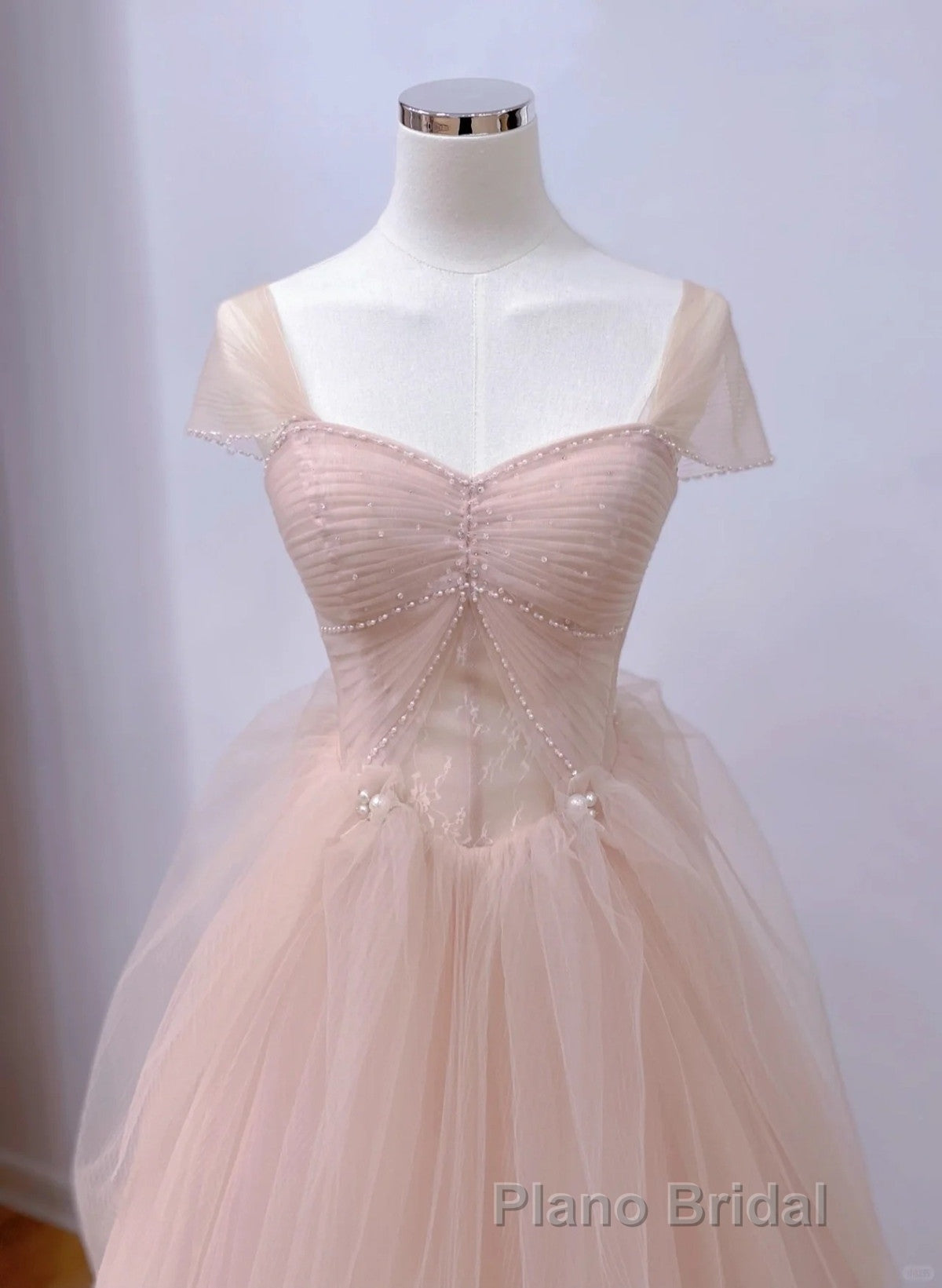 Pink Sweetheart Tulle Beaded Long Party Dresses, Pink Tulle Formal Prom Dresses Evening Dresses