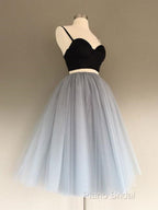 2 Pieces Black Gray Short Formal Prom Dresses, Two Pieces Short Black Gray Formal Graduation Dresses