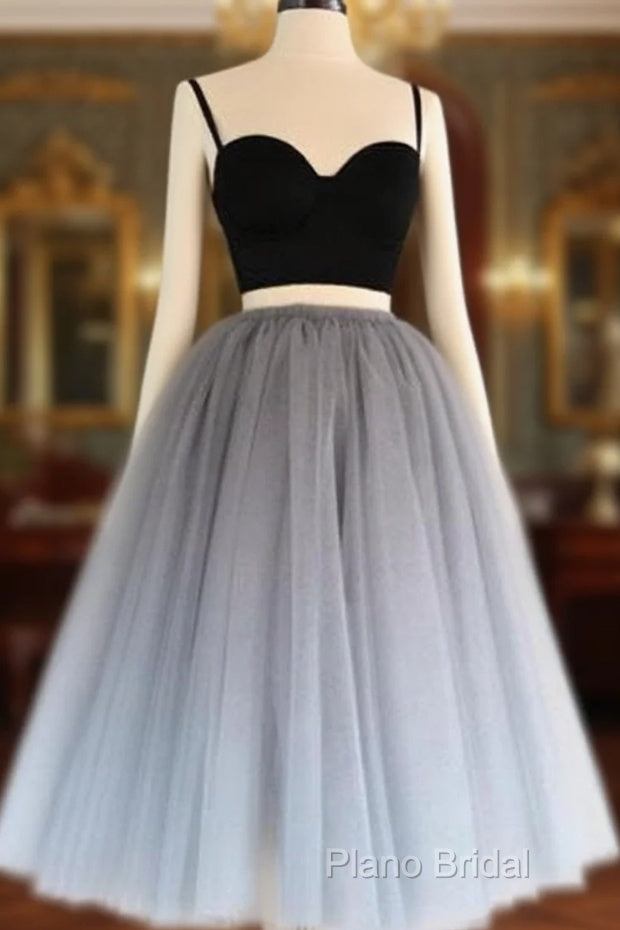 2 Pieces Black Gray Short Formal Prom Dresses, Two Pieces Short Black Gray Formal Graduation Dresses Main image