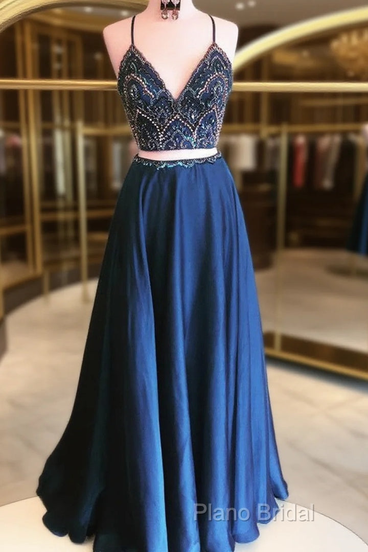 2 Pieces Navy Blue Formal Prom Dresses, Dark Blue 2 Pieces Formal Dresses, Formal Dresses Main image