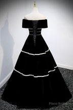 Black Velvet Long Prom Dresses, A-Line Off the Shoulder Evening Dresses