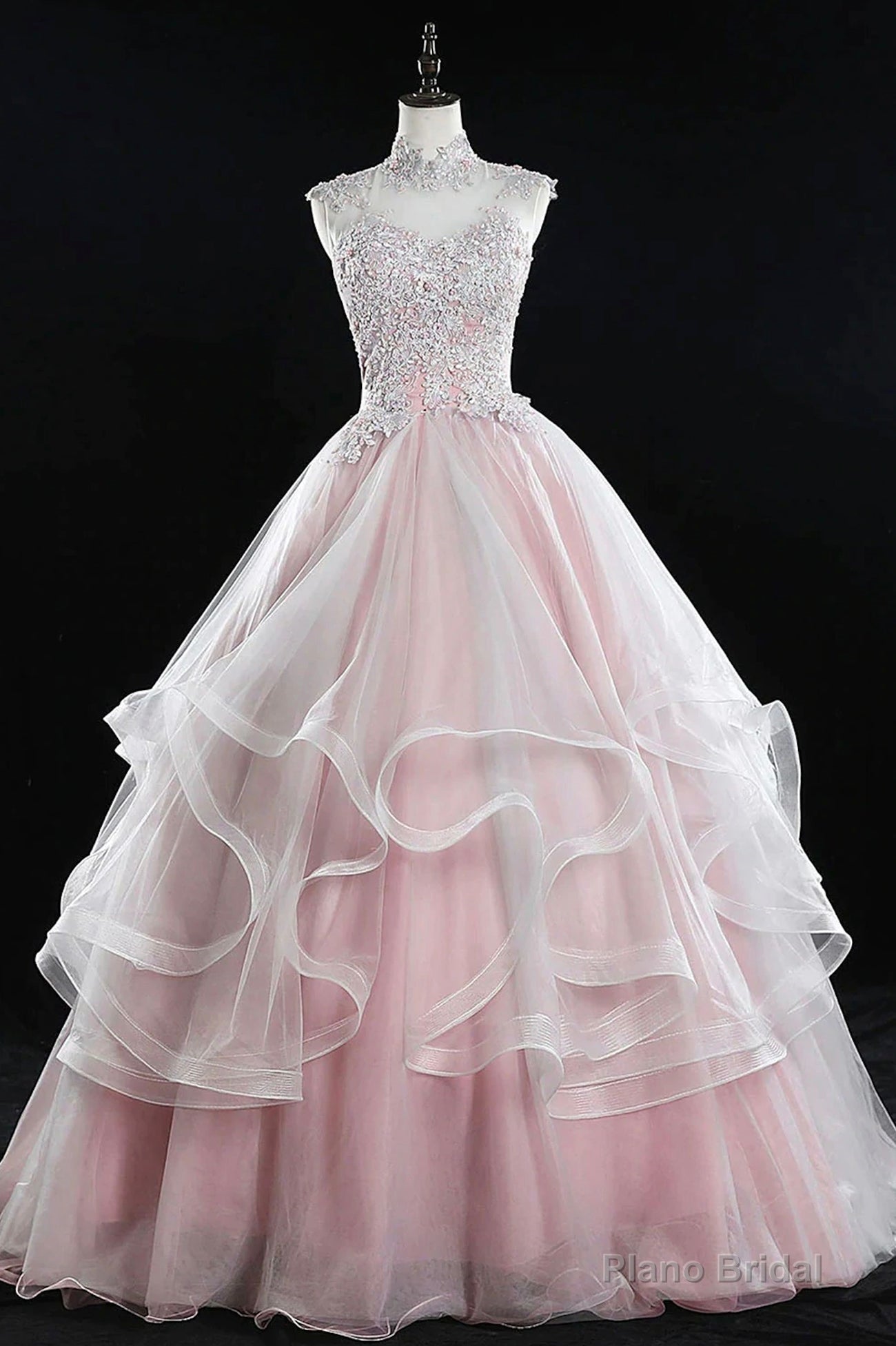 Pink Tulle Lace Sweet 16 Dresses, Long Quinceanera Dresses Main image