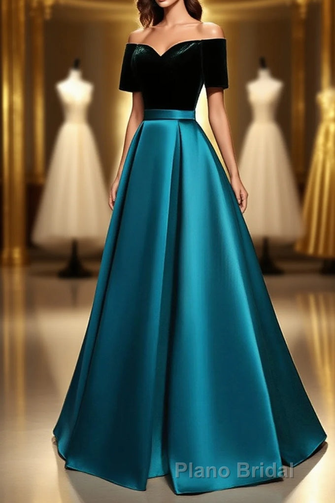 Elegant Velvet Satin Long Formal Prom Dresses, A-Line Evening Dresses