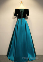 Elegant Velvet Satin Long Formal Prom Dresses, A-Line Evening Dresses