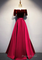 Elegant Velvet Satin Long Formal Prom Dresses, A-Line Evening Dresses