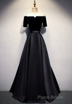 Elegant Velvet Satin Long Formal Prom Dresses, A-Line Evening Dresses