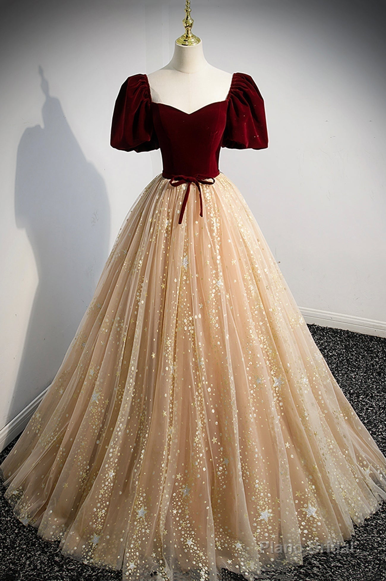 Cute Velvet Tulle Long Prom Dress, A-Line Evening Dress Secondary image