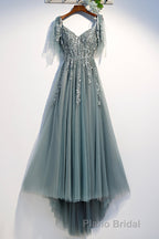 Purple Tulle Lace Long Formal Prom Dresses, A-Line Evening Party Dresses