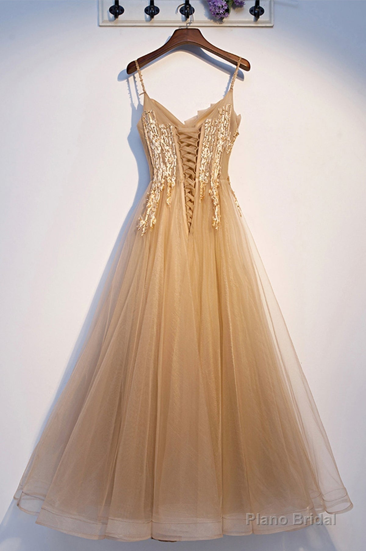 Yellow Tulle Lace Long Prom Dress, A-Line Lace Evening Dress Main image