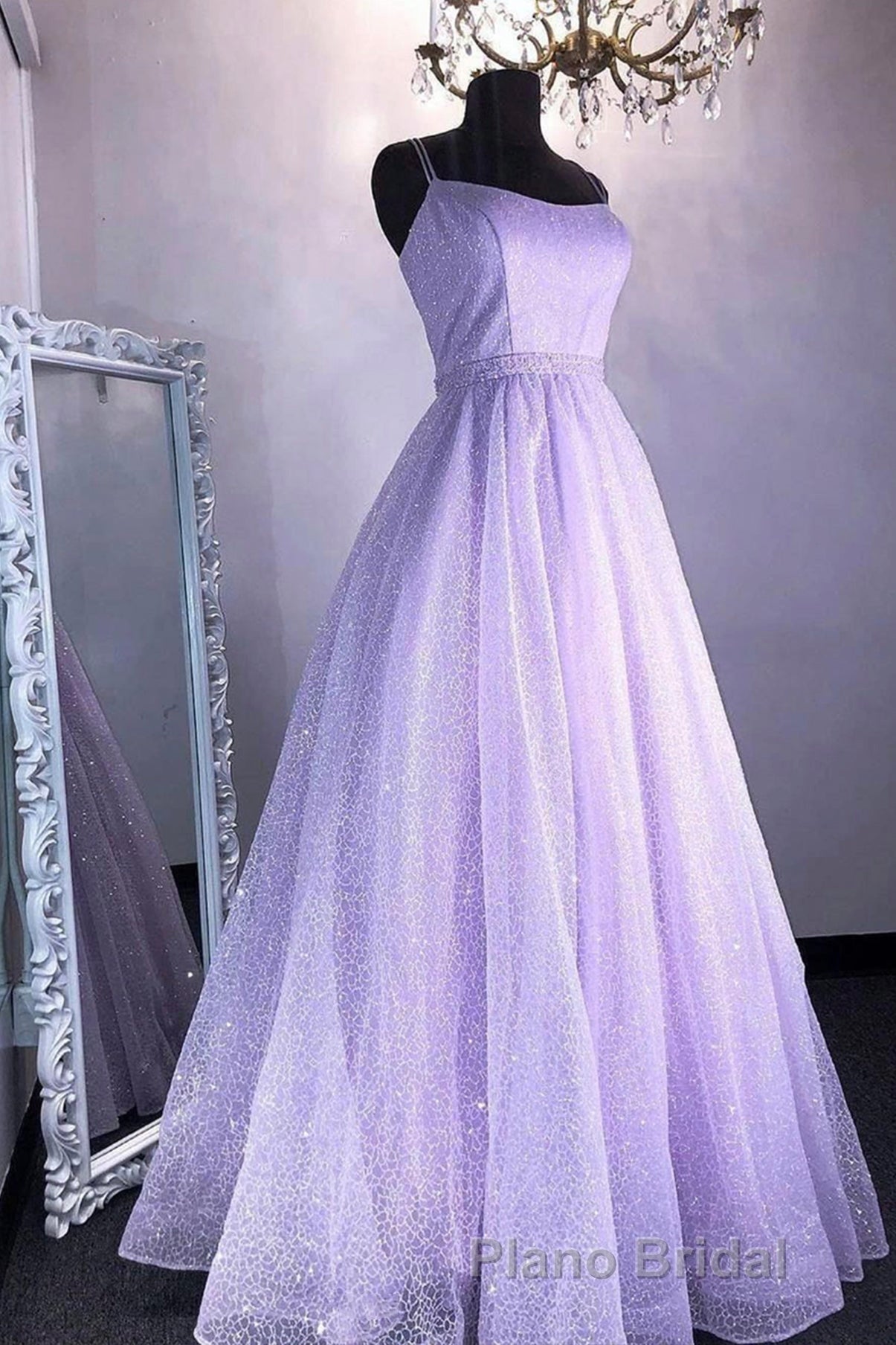 Cute Tulle Sequins Long Formal Prom Dresses, A-Line Backless Evening Dresses Secondary image