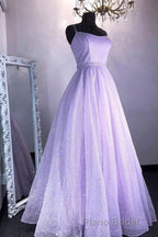 Cute Tulle Sequins Long Formal Prom Dresses, A-Line Backless Evening Dresses