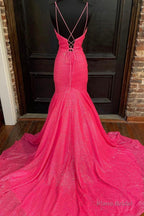 Mermaid Sequins Long Prom Dresses, V-Neck Evening Party Dresses
