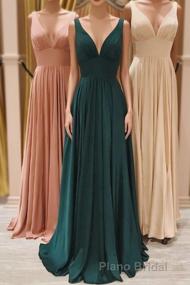Simple V-Neck Long Formal Prom Dresses, A-Line Evening Party Dresses Main image