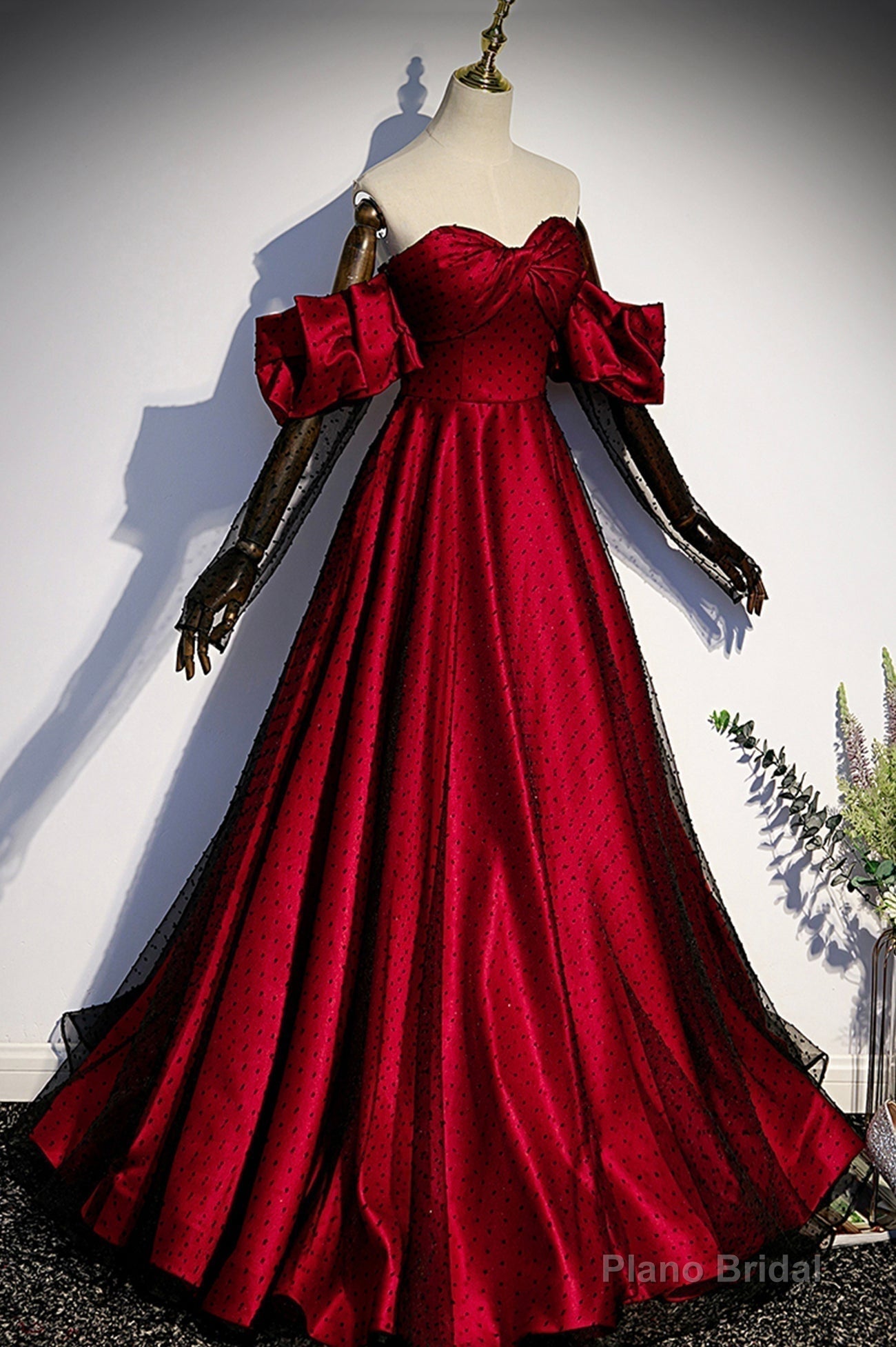 Burgundy Satin Tulle Long Prom Dress, A-Line Sweetheart Neck Evening Dress Secondary image