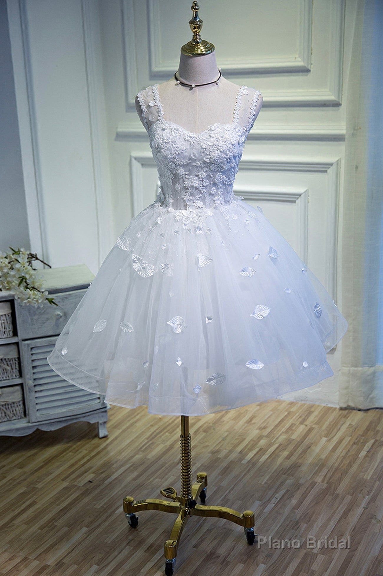 White Lace Short Prom Dress, White Mini Evening Party Dress