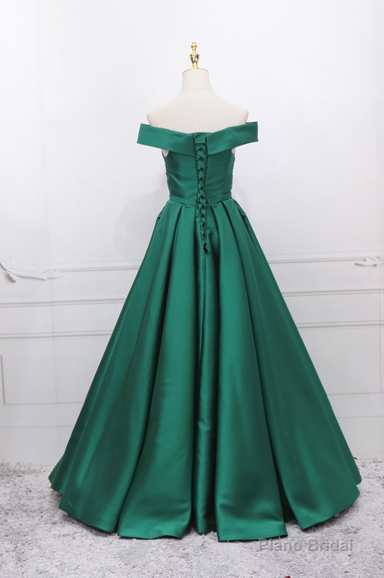 Green Satin Long Prom Dress, Off the Shoulder Evening Party Dress Secondary image