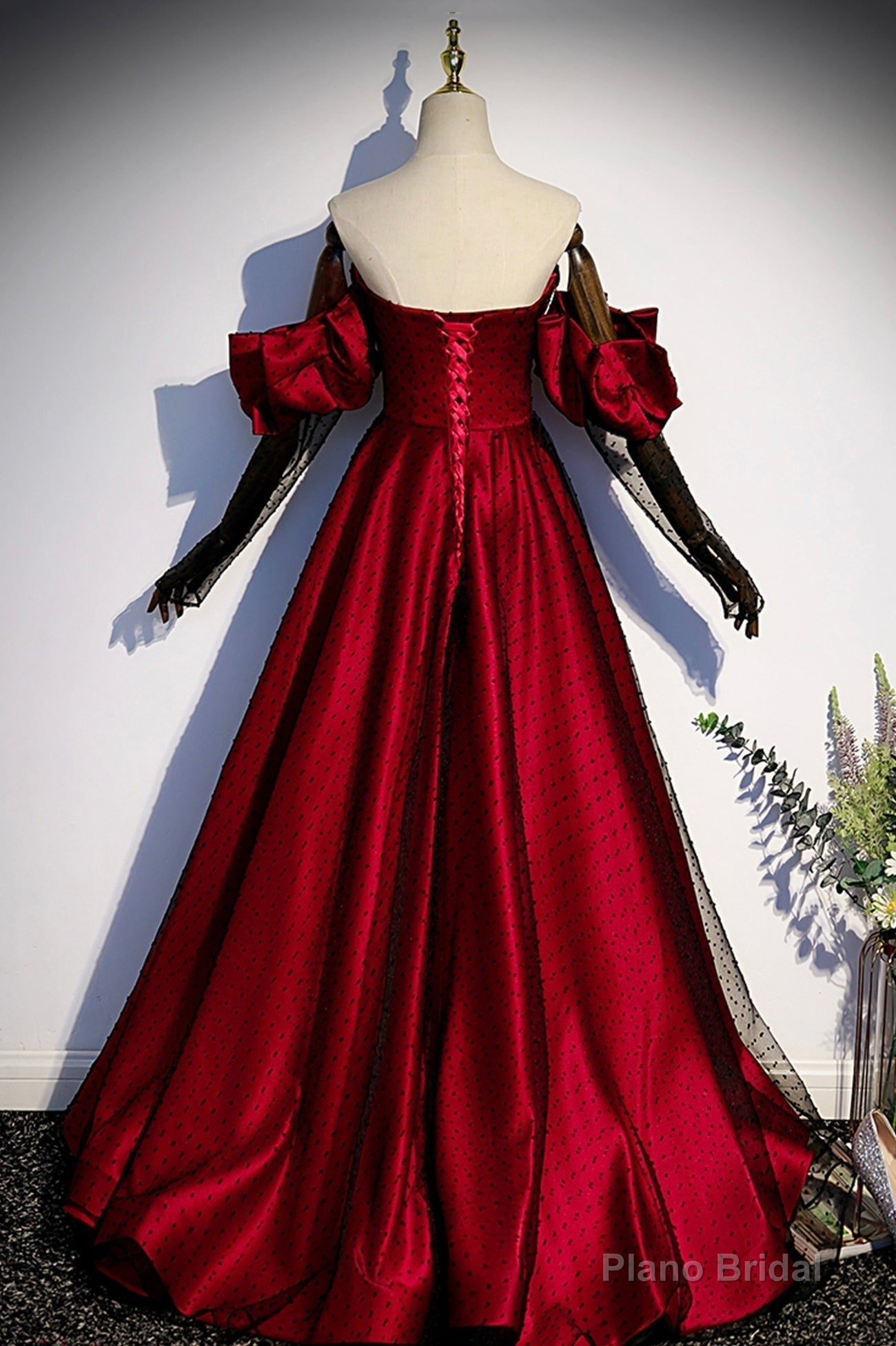 Burgundy Satin Tulle Long Prom Dress, A-Line Sweetheart Neck Evening Dress Main image