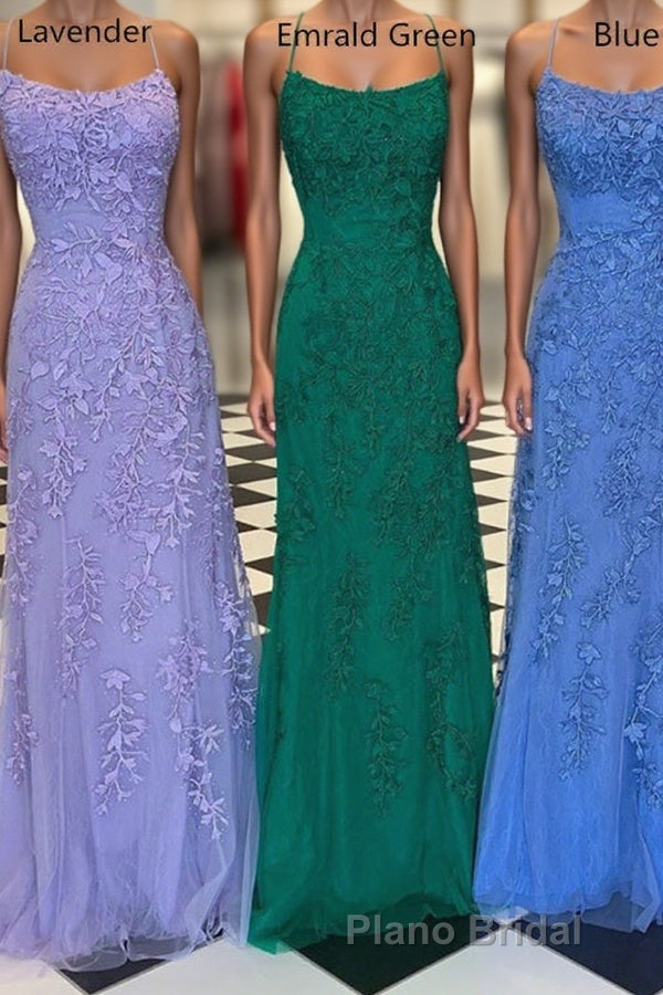 Mermaid Straps Long Lace Formal Prom Dresses with Lace-Up Back Main image