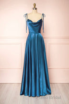Simple Satin Long Formal Prom Dresses, A-Line Formal Evening Dresses