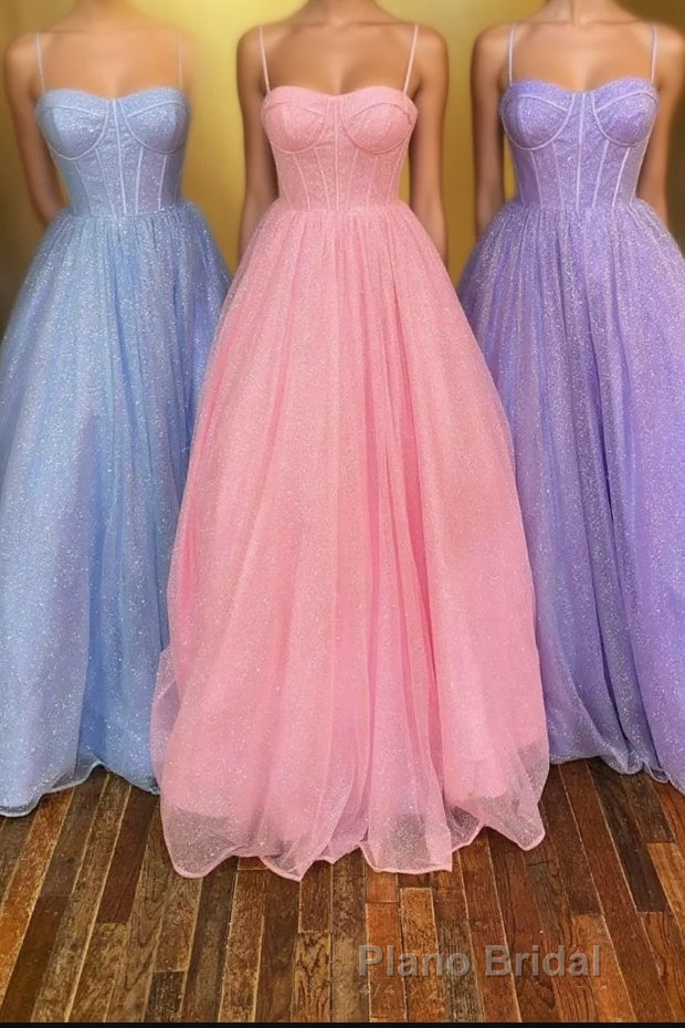 Lovely Tulle Spaghetti Strap Long Formal Prom Dresses, A-Line Evening Dresses Main image