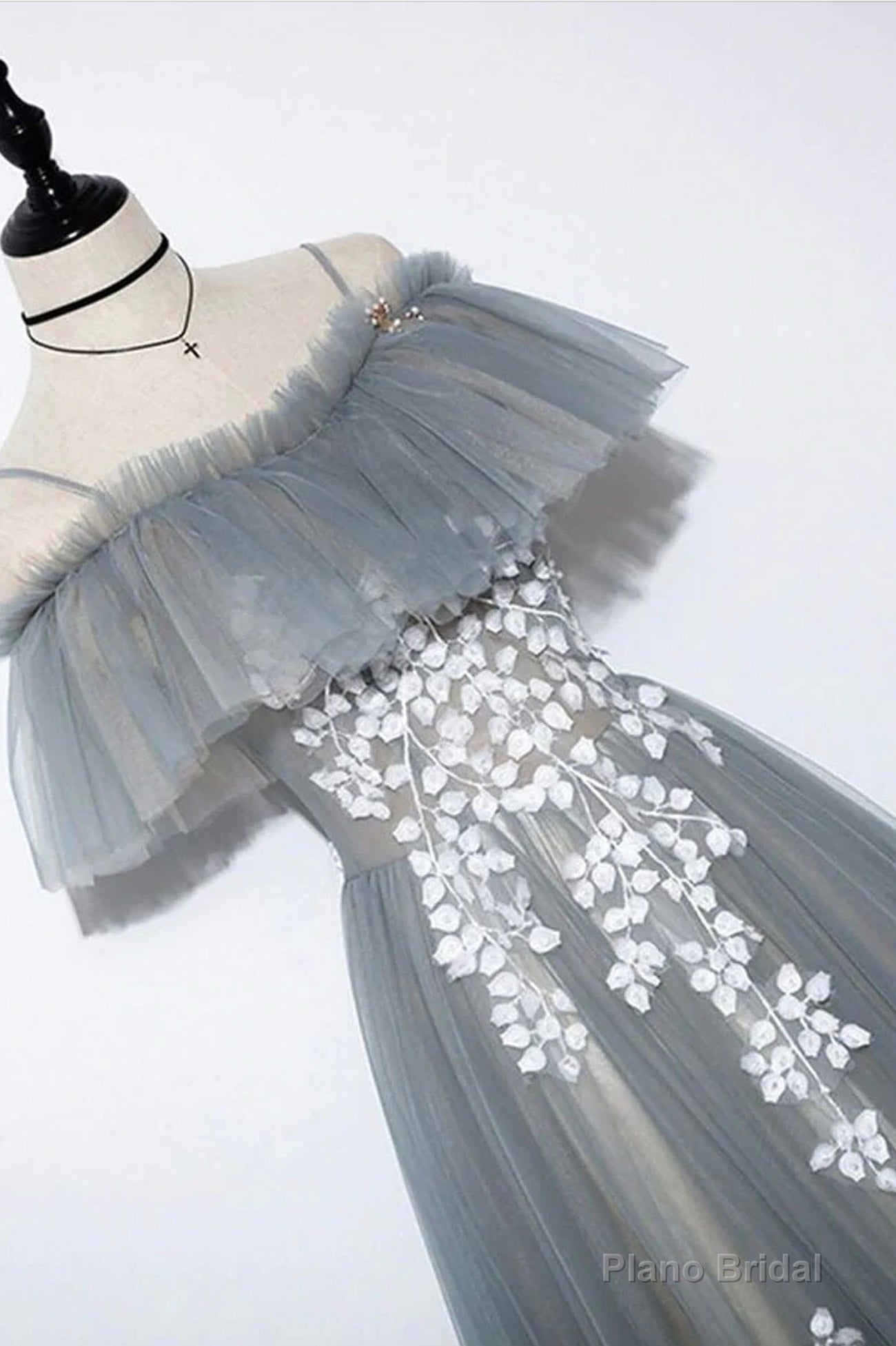 Gray Tulle Lace Long Prom Dress, A-Line Evening Dress Secondary image