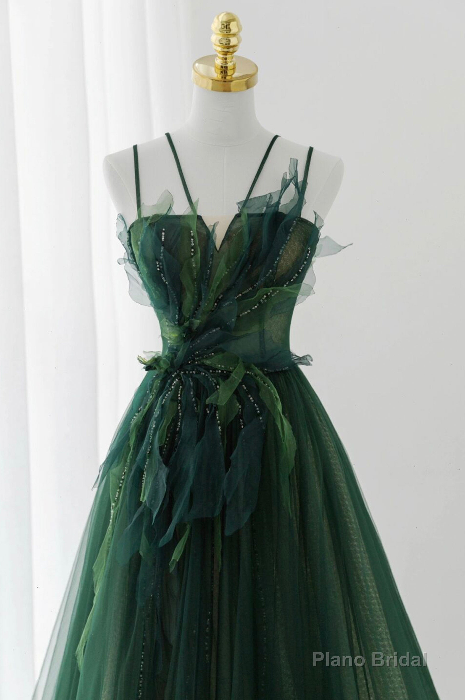 Green Tulle Long A-Line Prom Dress, Green Formal Evening Dress