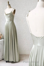 Simple Satin Long Formal Prom Dresses, A-Line Evening Party Dresses