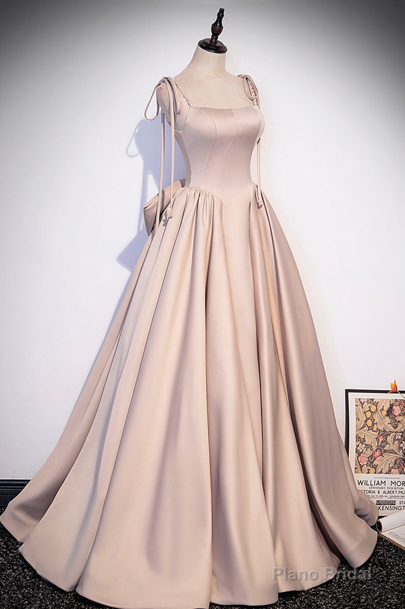 Pink Satin Long Formal Dresses, Graduation Dresses with Bows Secondary image