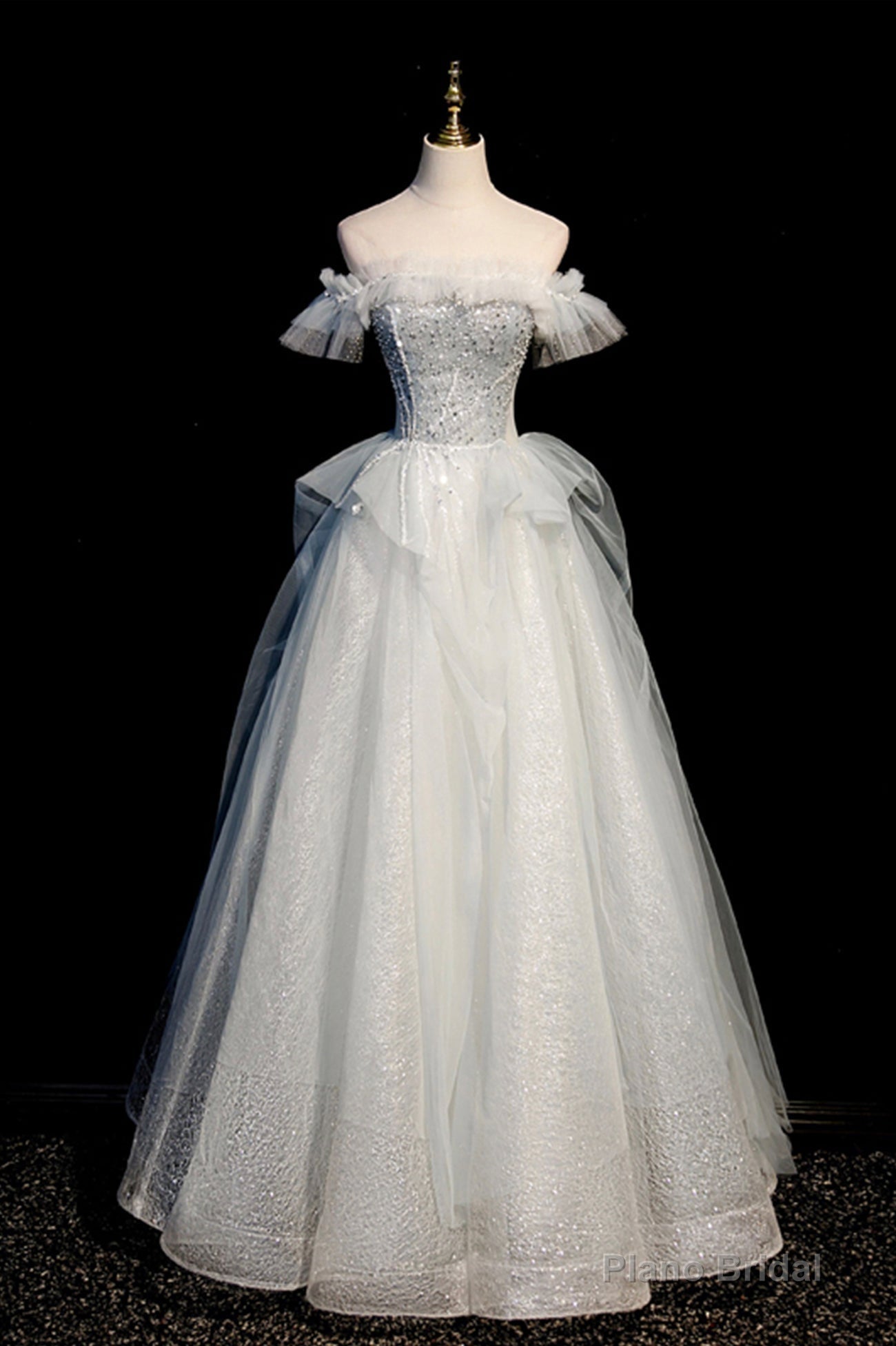 Off the Shoulder Tulle Long Prom Dress, A-Line Evening Dress