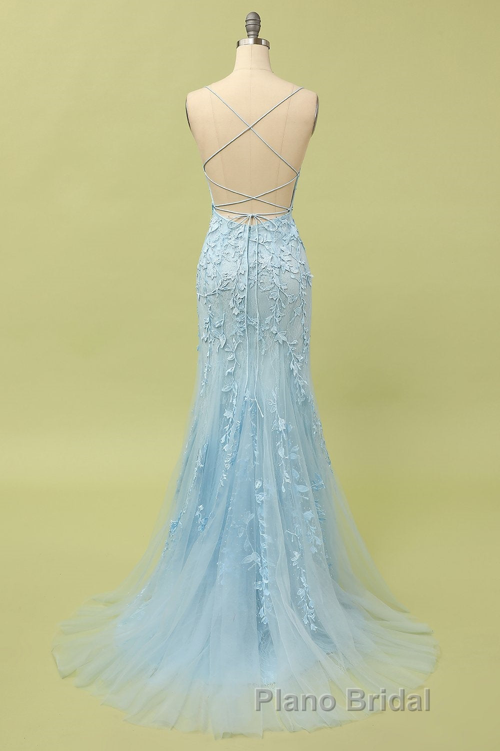 Mermaid Blue Long Formal Prom Dress Backless Evening Dress