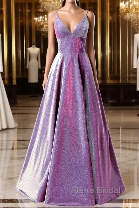 A-Line Long Formal Prom Dresses Spaghetti Straps Lilac Evening Dresses Main image