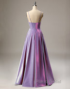 A-Line Long Formal Prom Dresses Spaghetti Straps Lilac Evening Dresses