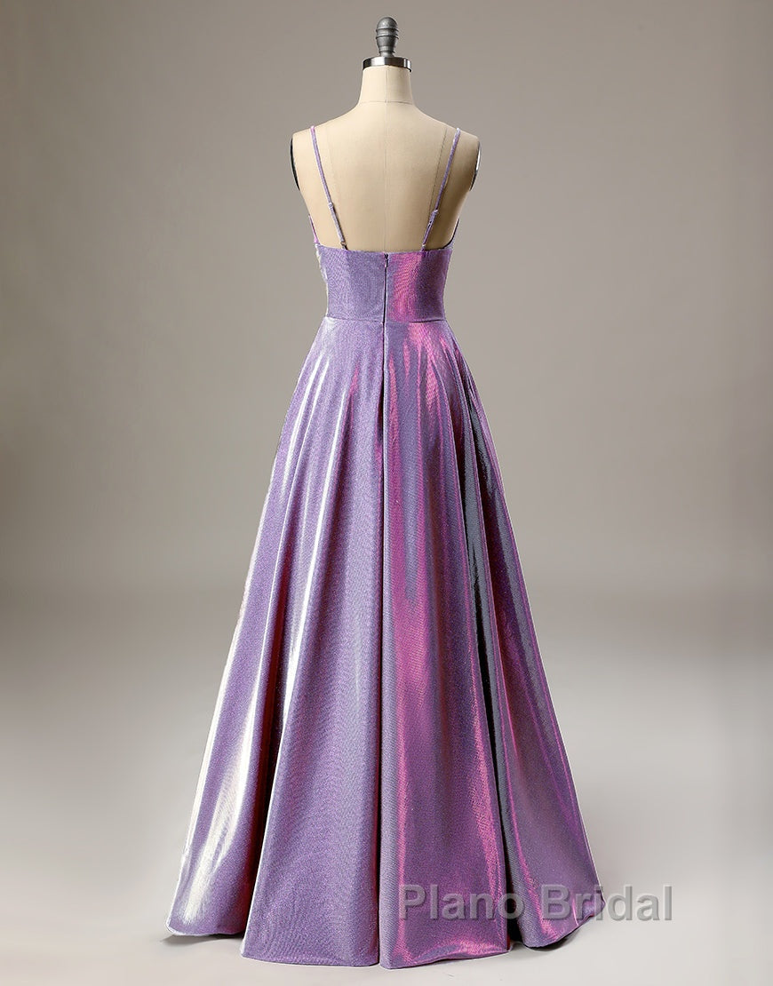 A-Line Long Formal Prom Dresses Spaghetti Straps Lilac Evening Dresses