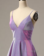 A-Line Long Formal Prom Dresses Spaghetti Straps Lilac Evening Dresses