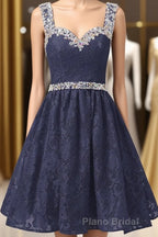 Gorgeous A Line Straps Knee Length Lace With Beading Homecoming Dresses