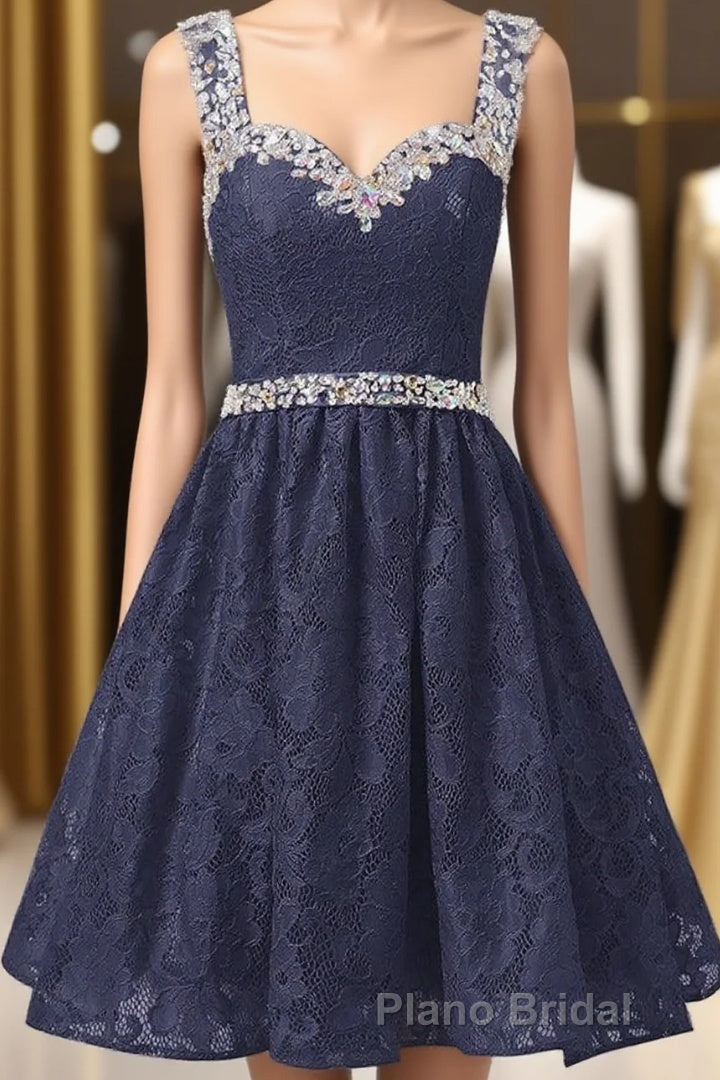 Gorgeous A Line Straps Knee Length Lace With Beading Homecoming Dresses