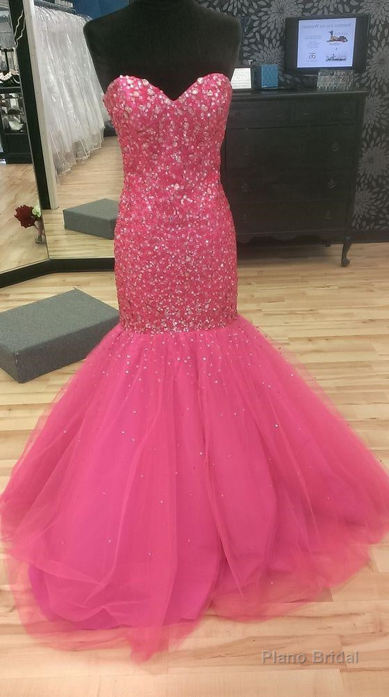 Mermaid/Trumpet Sweetheart Fuchsia Tulle Prom Dresses Main image