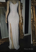 2025 Silver Halter Sequins Prom Dresses