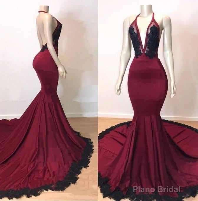 Sexy Mermaid V Neck Backless Burgundy And Black Long Prom Dress 2025 Main image