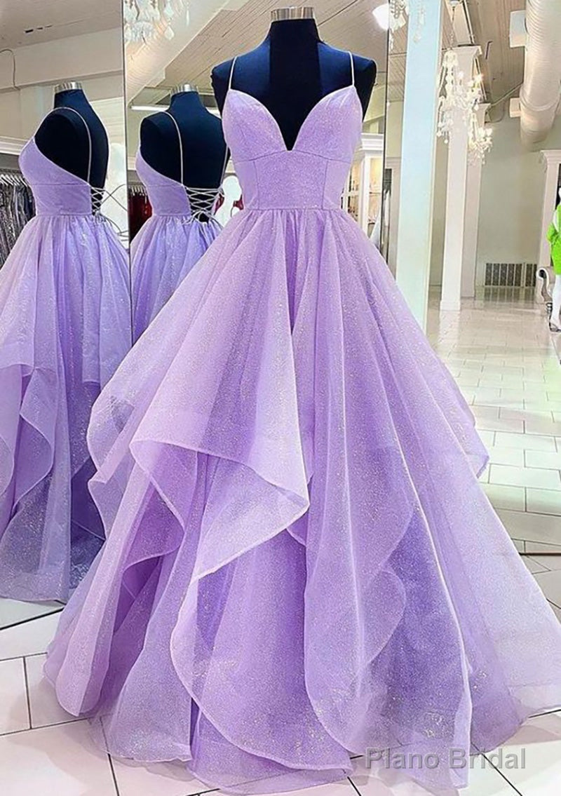 A-line Princess Sweetheart Sleeveless Long/Floor-Length Tulle Sparkling Prom Dresses Main image