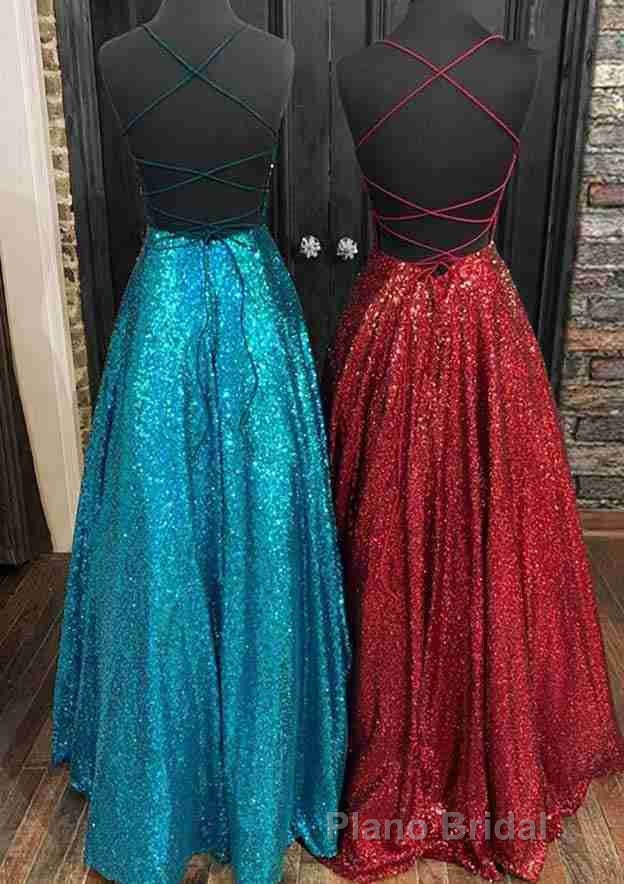 Fantasy Formal Prom Dresses, Princess A-line Bateau Sleeveless Sequined Long/Floor-Length Formal Prom Dresses Secondary image