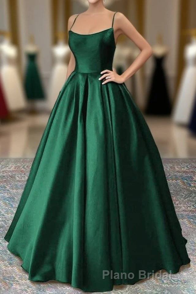 Green Satin Lace-Up Long Prom Dresses, Green Satin Long Formal Prom Dresses Evening Dresses Main image