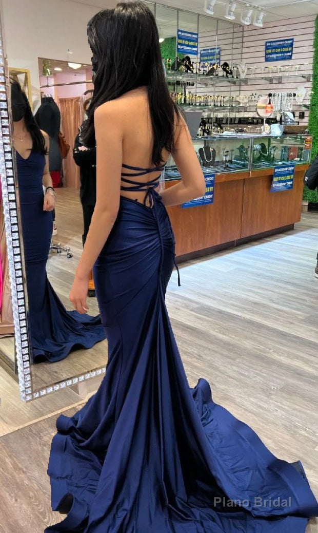 Charming Navy Mermaid Prom Dress,Backless Evening Gown Main image