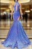 High Neck Sleeveless Illusion Sequined Trumpet Party Formal Prom Evening Dresses For Black Women
