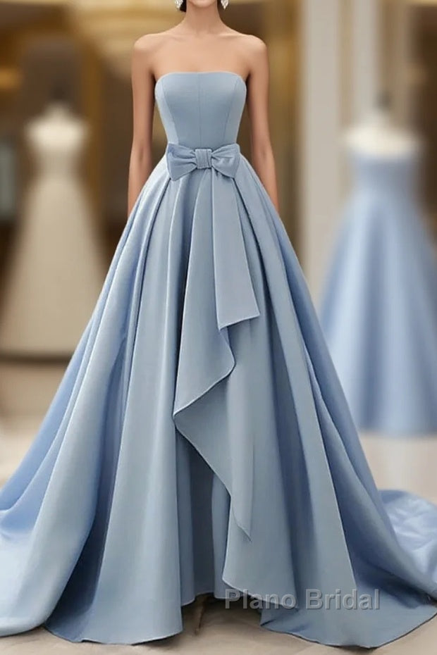 A-Line Strapless Sleek Satin Elegant Party Formal Prom Formal Evening Dresses
