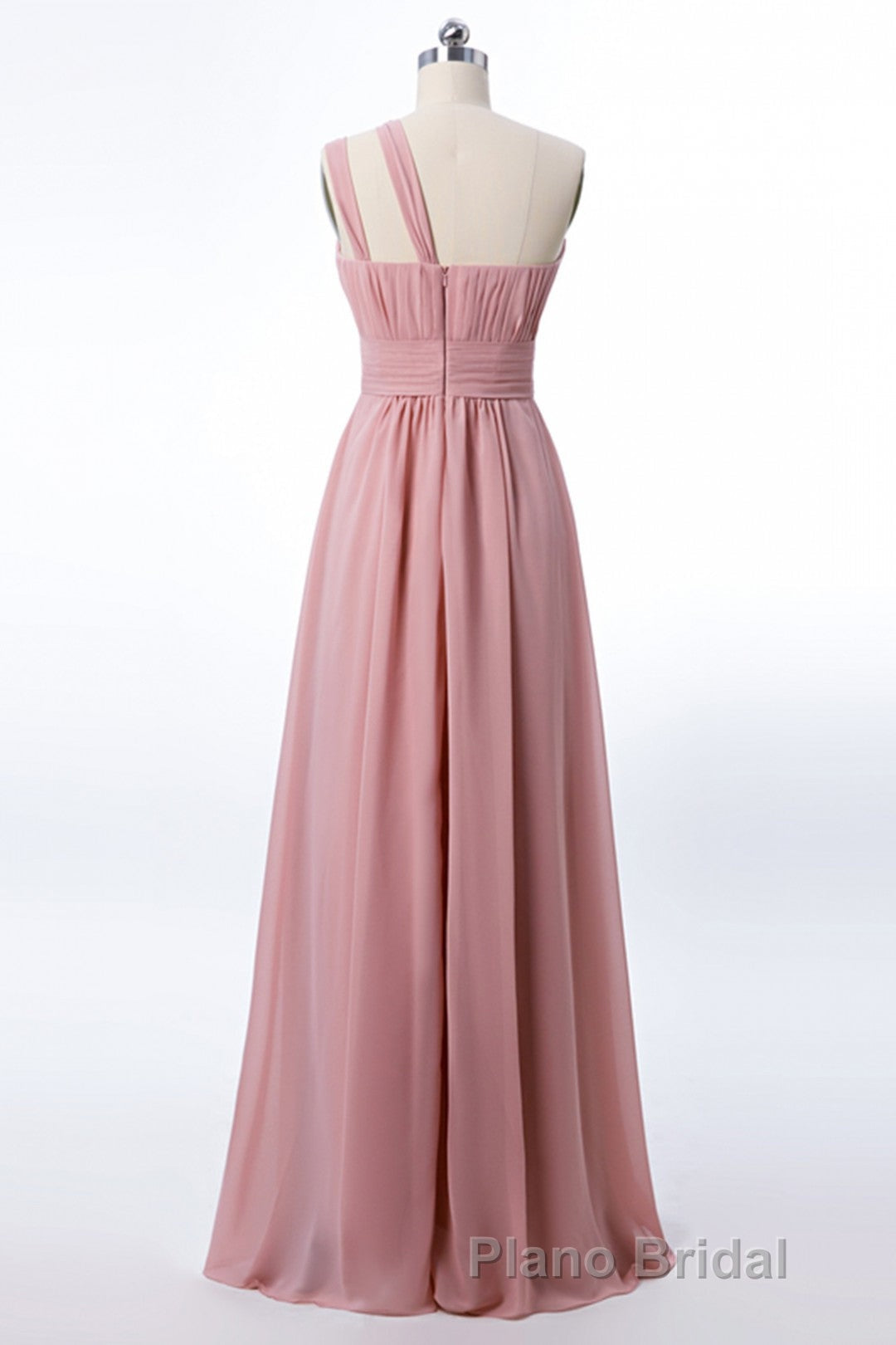 One Shoulder Blush Pink Chiffon A-line Bridesmaid Dresses