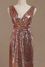 Rose Gold Sequin V-Neck Backless Short Bridesmaid Dresses